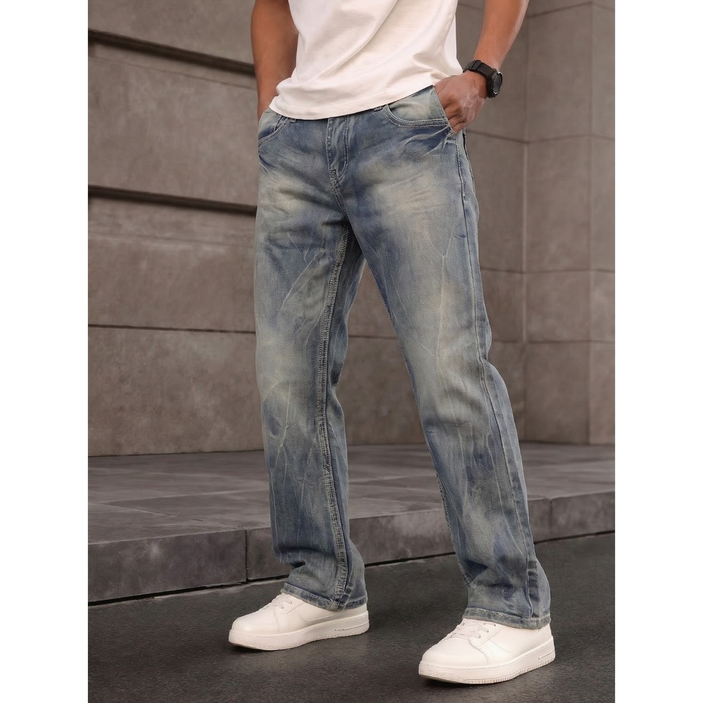 D2 Denim Men's 90s Y2K Vintage Acid Wash Relaxed Wide‑Leg Baggy Jeans Size 36x32